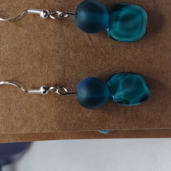 Dark Turquoise Dangle Earrings - Picture 2 of 2